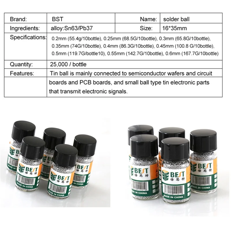 

BGA Reballing Balls (0.2 0.25 0.3 0.35 0.4 0.45 0.5 0.55 0.6 0.65 ) BGA Solder Ball leaded Repair Tools For BGA Rework BST-505