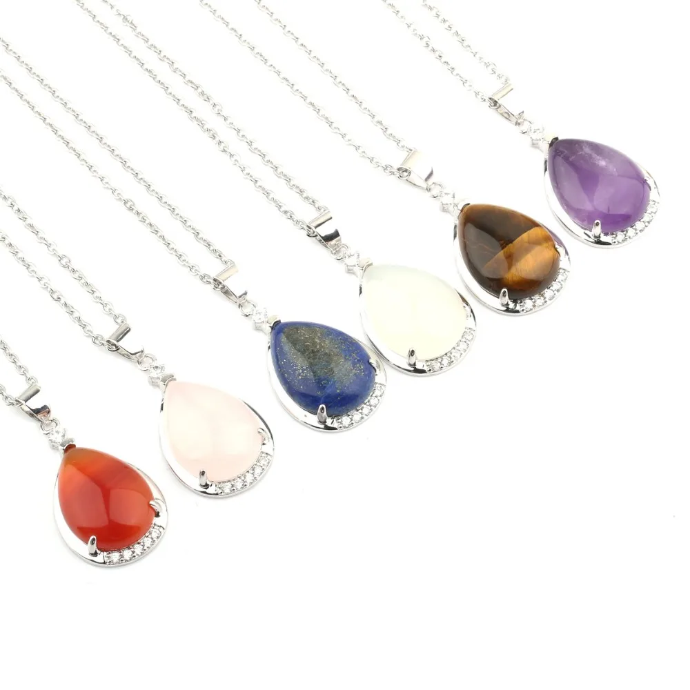 

2019 New Natural Amethysts Stone Pendant Necklace Ladies Necklace Alloy Metal Chain Jewelry Optional Gift Box