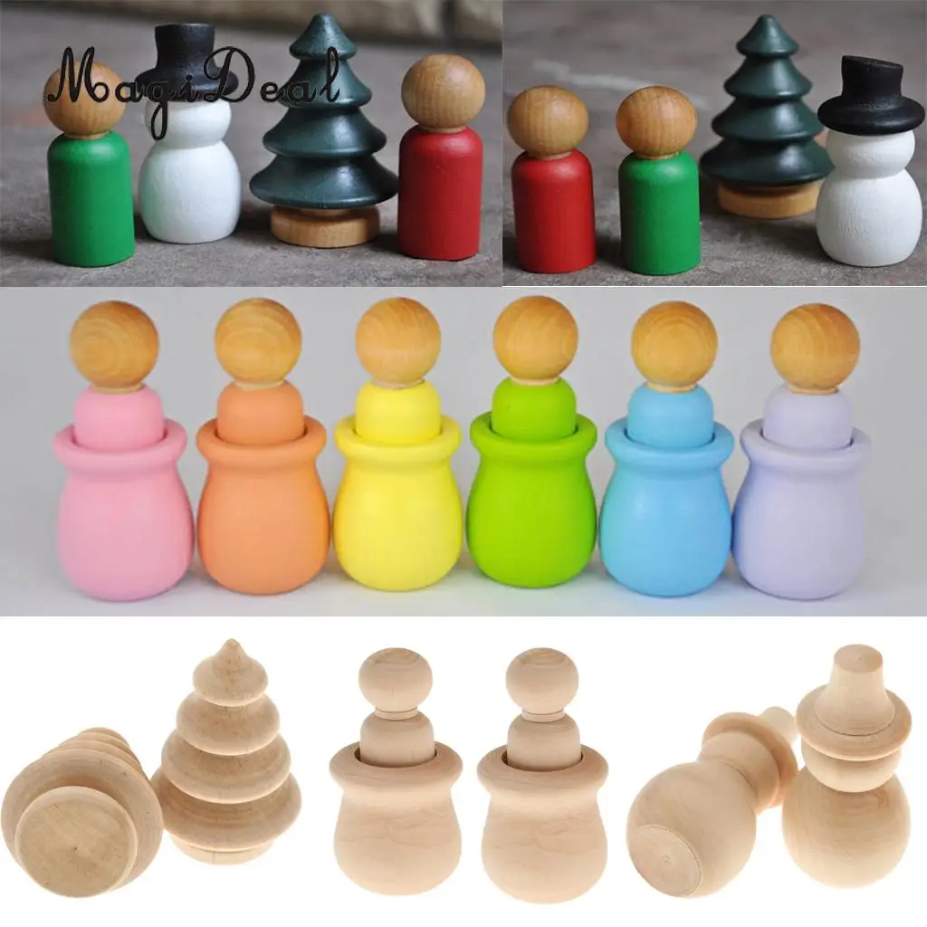 10pcs Blank Wooden Peg People Nesting Set Peg Dolls Crafts Montessori Toy 