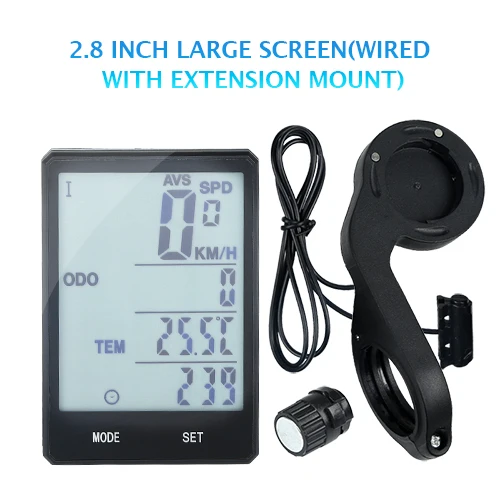 Waterproof Bicycle Computer 2.8inch Big Screen Digital Speedometer Cycle Statistics Monitor MTB Computer Wireless Bike Odometer - Цвет: Extension Mount