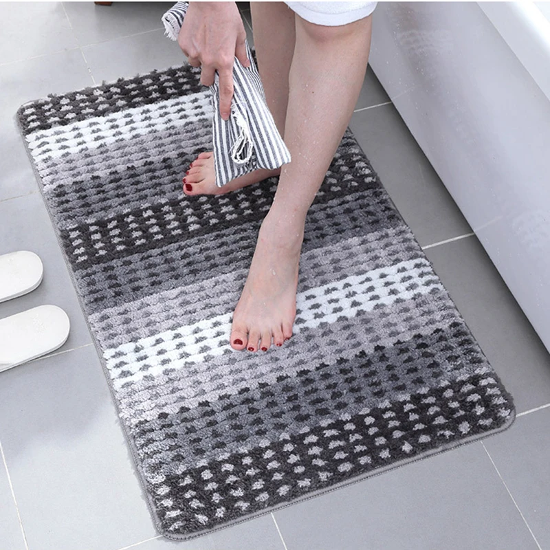 

Bath Mat For Bathroom Toilet Bathtub Wash-basin Rug For Door Balcony Non-Slip Absorbent Microfiber Striped Carpet