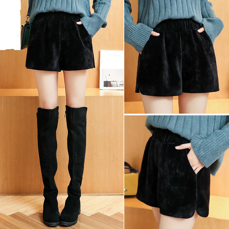 

5xl Velvet High Waist Shorts Women Winter Sexy sheer shorts 2018 Fashion Korean Black Slim Autumn Casual Wide Leg Short Goth