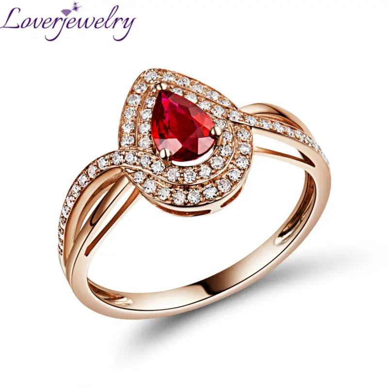 

Pretty Jewelry Pear 4x6mm 18K Rose Gold Diamond Natural Red Ruby Engagement Ring for Wife & Mom WU291