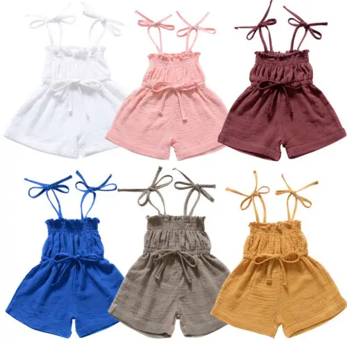 

Multi-colored 2019 Sweet Newborn Baby Girl Kids Summer Strap Slim Jumpsuit Sleeveless Solid Rompers Tutu Clothes Outfits