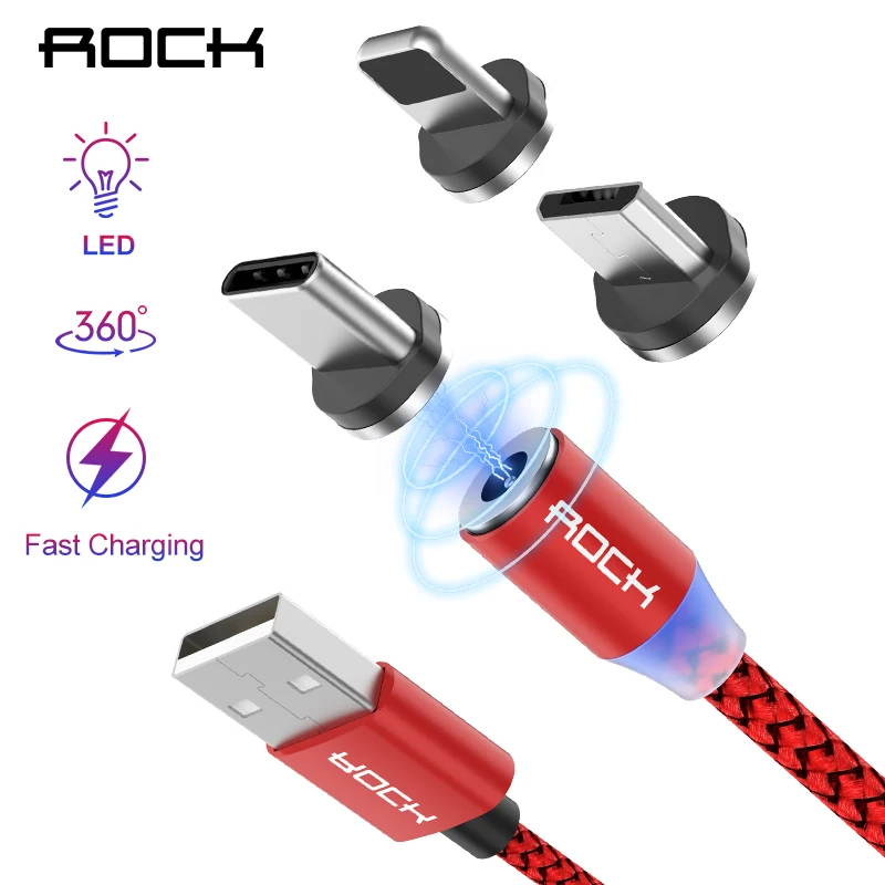 

ROCK Magnetic Cable Braided LED Type C Micro USB Magnet Charger Cable For Apple iPhone X 7 8 6 10 Xs Max XR Samsung