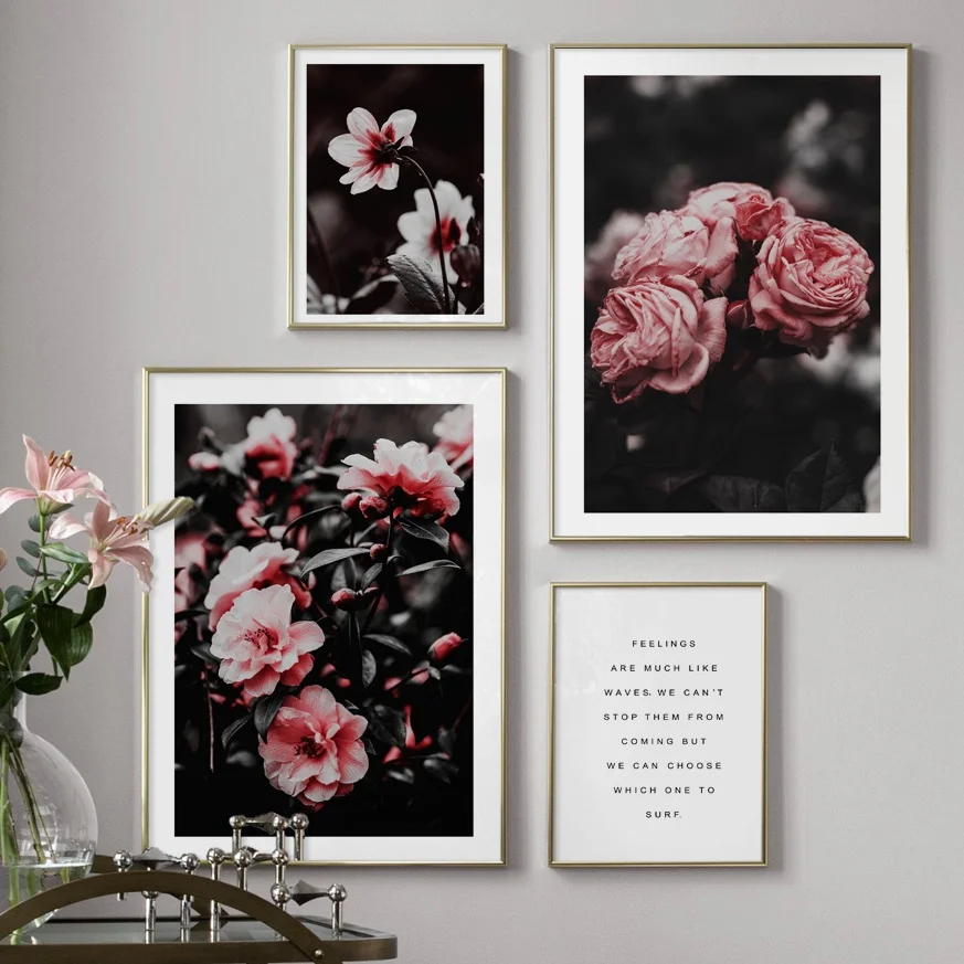 

Camellia Rose Flower Quotes Wall Art Canvas Painting Nordic Posters And Prints Landscape Wall Pictures For Living Room Decor