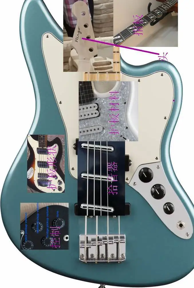 

Custom 4 string electric bass guitar 3 pickups in white