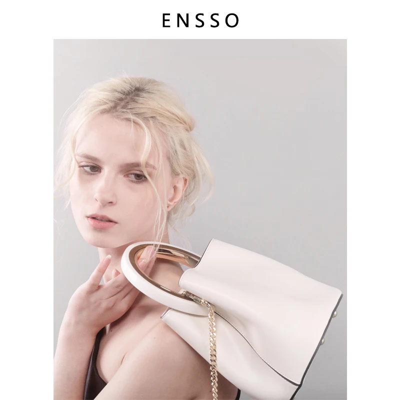 

Princess sweet lolita bag ENSSO Leather tub bucket bag Trendy fashion and casual chain slant bag handbag women ENSSO 094