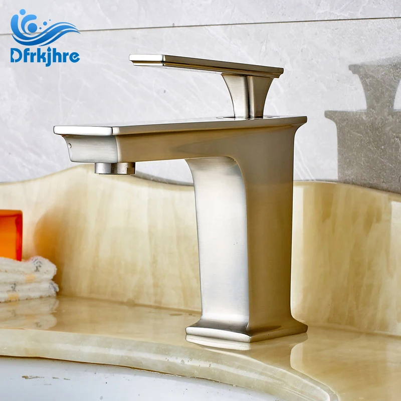 

Free Shipping Deck Mounted Bathroom Sink Faucet Single Handle Mixer Tap Nickel Brushed