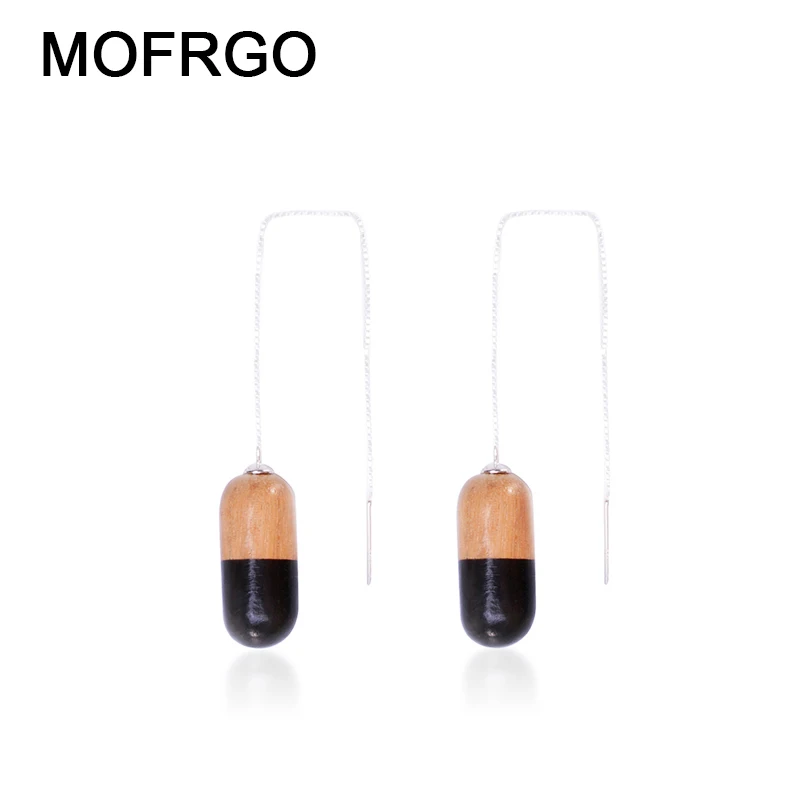 

Minimalist Wooden Pill Dangle Earrings Handmade Personalized Chain Earrings Cute Simple Fashion Jewelry Womens Accessories New