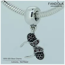 Подходит для браслетов Pandora Charms Стерлинговое Серебро 925 пробы-украшение в виде мыши бусины на головной повязке с черным красным прозрачным кристаллом