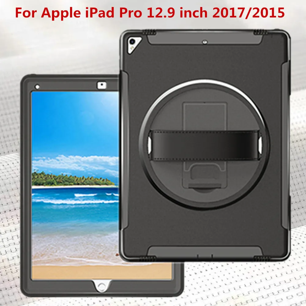 

ZKFYS Tablet Hand Strap Case For Apple iPad Pro 12.9 inch 2017 2015 Tablet case Silicon TPU+PC shell Shockproof Stand Cover