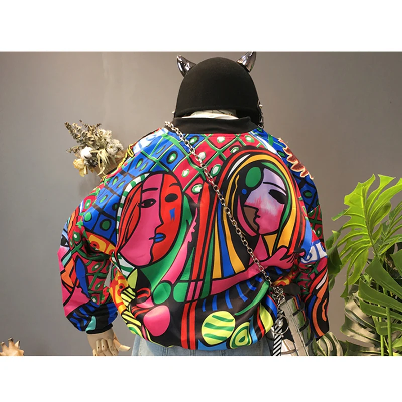 Fashion Print Embroidery Bomber Jacket Women Autumn Long Sleeve Baseball Jacket 2018 Brand Design Basic Coat Women's Jacket