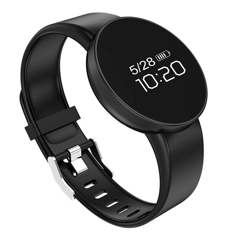 Умные часы Android Bluetooth Спорт трекер Носимых устройств браслет шагомер круглый 0,66 OLED для Ios Android - Цвет: Black
