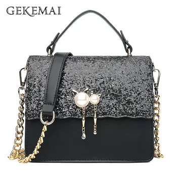 

Designer Leather Small Crossbody Bags for Women Casual Female Pearl Chains Shoulder Bag Luxury Ladies Handbags Fshion Clutch Bag