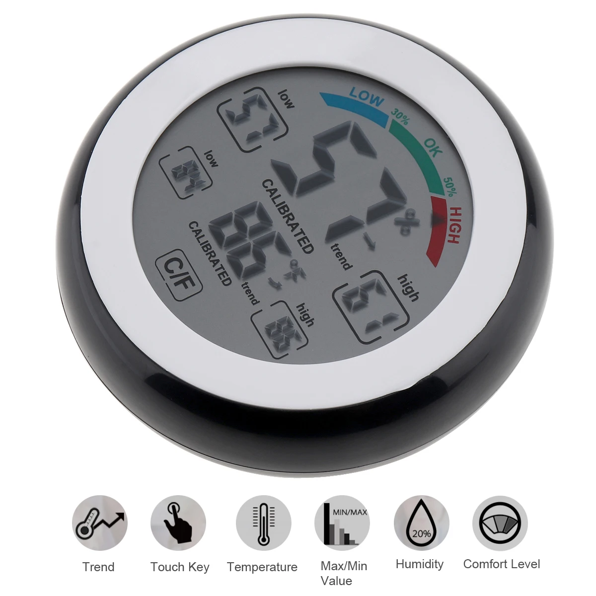 

Multifunctional Adjustable Touch LCD Digital Thermometer Support Humidity Measurement with Magnets Hanging Hole