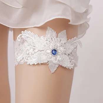 

New Ladies Wedding White Garter With Rhinestone Bride Hand Made Flower Rhinestone Thigh Garter Belt Party Lace Garter Belt
