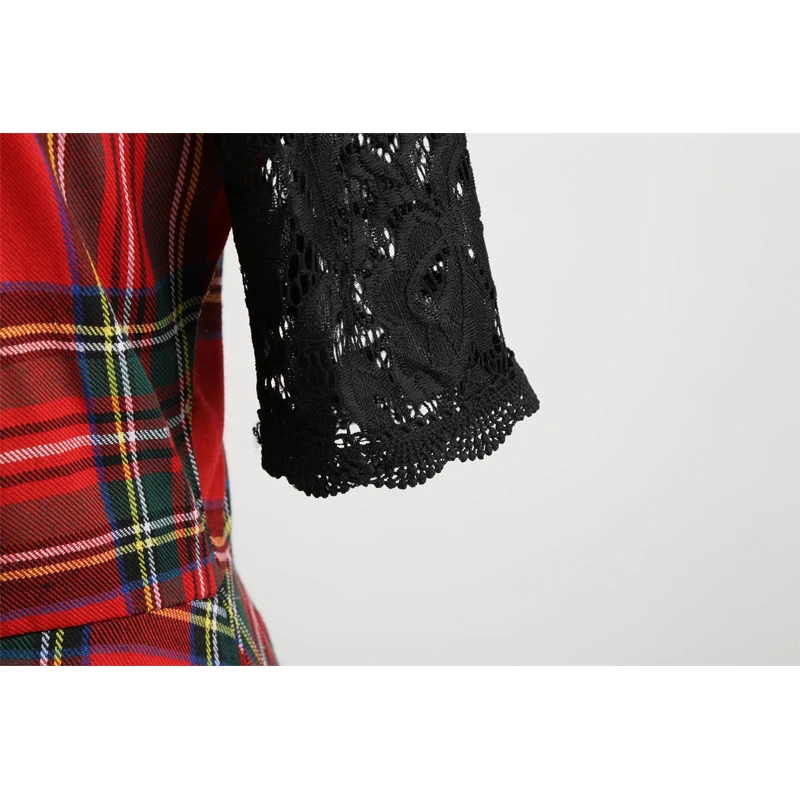 OTEN Tartan одежда для женщин с коротким рукавом кружево лоскутное красный плед gingham Винтаж рокабилли pin up Skater длина до колен Вечерние платья