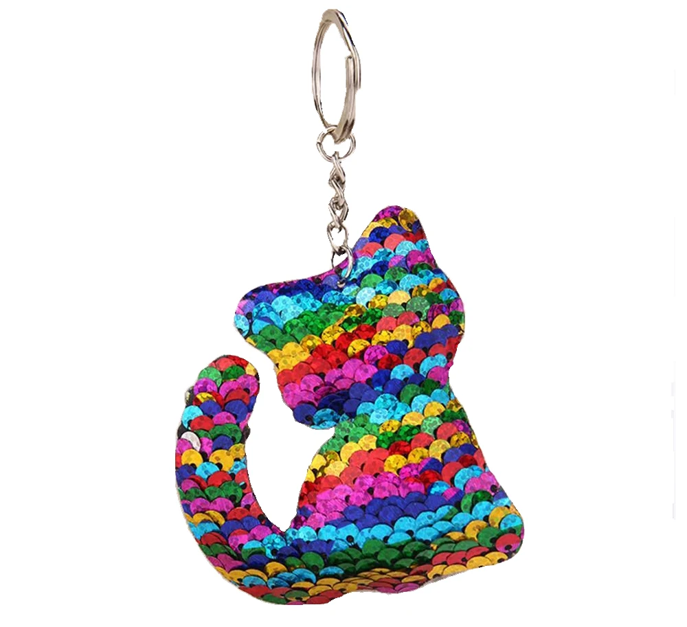 Shiny Sequins Unicorn Cat Keychain Mermaid Glitter Key Chain Animal