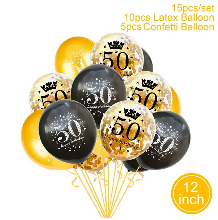 Ура 50 лет черный золотой шар День Рождения 50 лет День рождения украшения для вечеринок товары для взрослых Свадьба юбилей 50 лет - Цвет: balloons 15pcs
