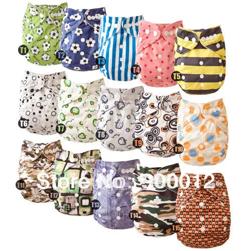 

Free Shipping Reusable Washable Baby Cloth Nappies Double Snaps Printed Colors 100 Diapers + 100 Inserts Nappy 15 Colors Choose