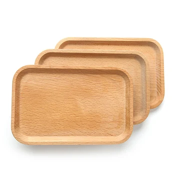 

Solid Beech Wood Rectangular Dinner Plate Western Food Rectangular Round Corners Snack Dessert Serving Tray