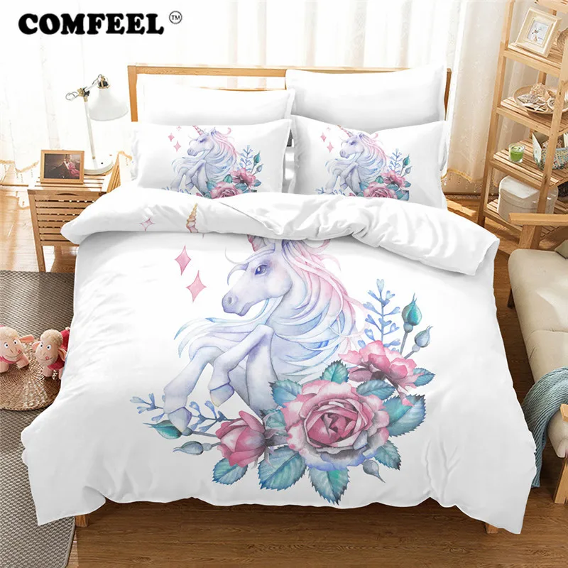 

COMFEEL Pink Unicorn Bedding Sets Luxury Cotton Kids Princess Bed Duvet Cover Set Pillows Case Comfortable Bed Sheet & Bedcloths