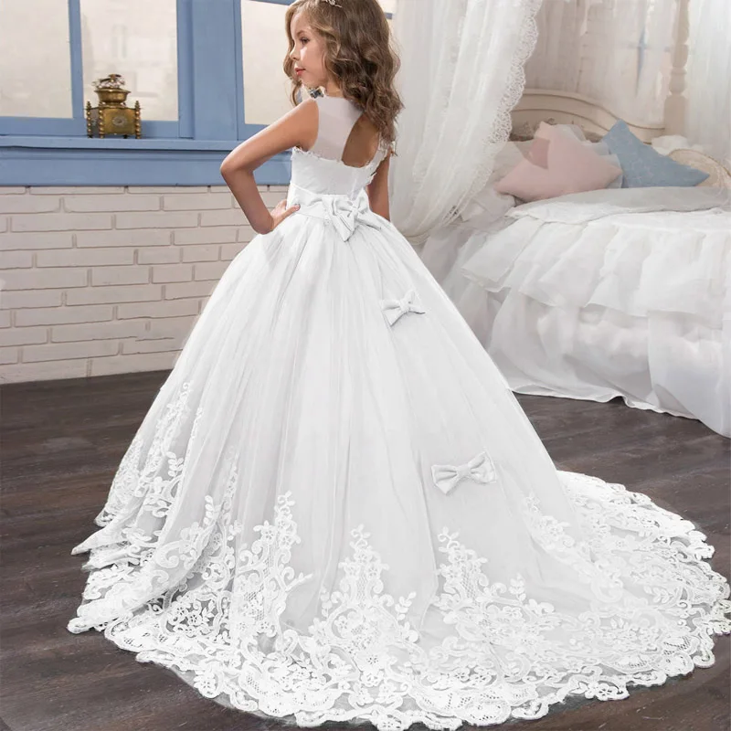 Длинное платье с цветочным рисунком со шлейфом для свадьбы, дня рождения; платье для девочек; платье принцессы для первого причастия; карнавальный бальный костюм; vestido; платье невесты