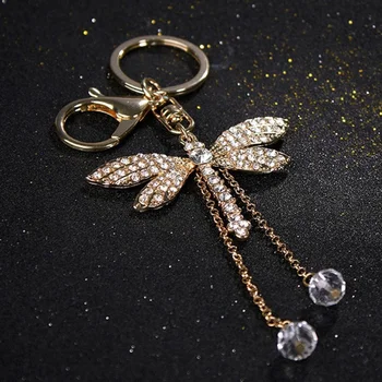 

Rhinestone Styling Keychain Charm Bag Crystal Key Ring Dragonfly Pendant Bead Fashion