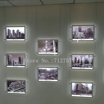 

14PCS A4 Single Side Landscape Cable Hanging Magnetic Acrylic Display Kits,Real Estate Window LED Backlit Panel Light Pocket