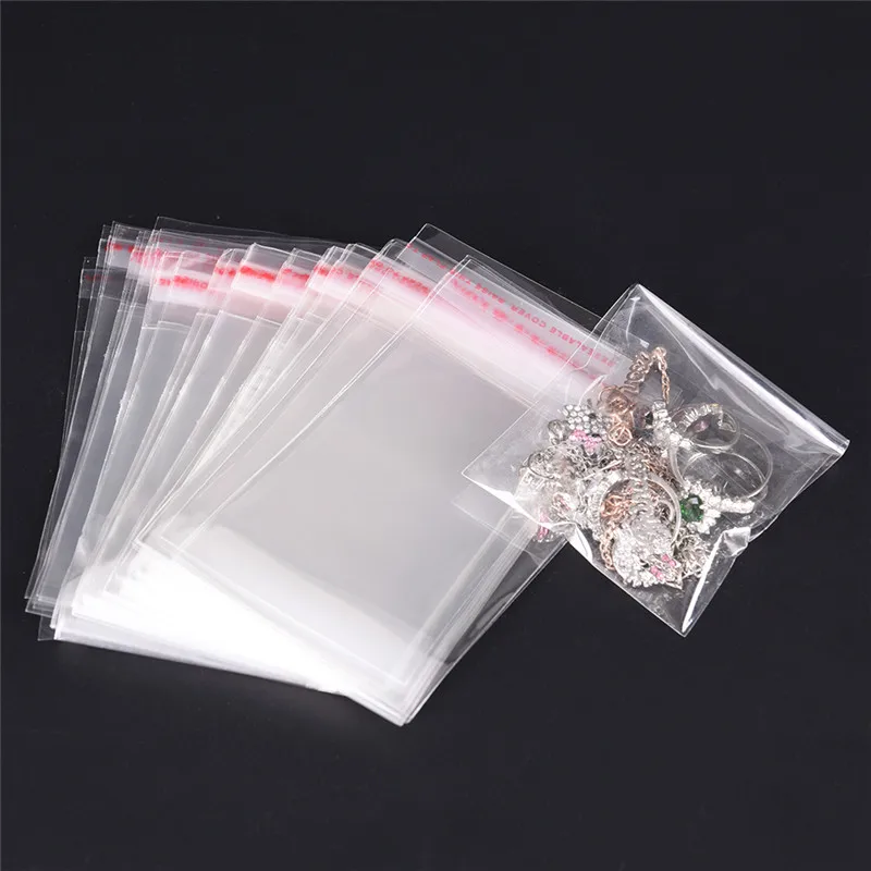 200Pcs Clear Self Adhesive Seal Plastic Bags for Jewelry Packaging & Display candy cookies 7x6cm 6*10cm 10*18cm