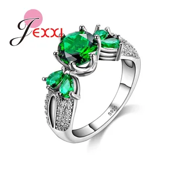 

Exquisite Simulate Emerald CZ Crystal 925 Sterling Silver Ring For Women Party With Green Crystal Finger Rings Jewelry