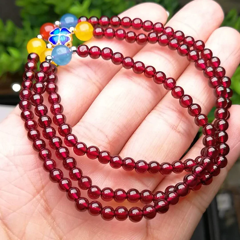 Sinya Girls Four leaves Clover Charms bracelets Strand by high luster quality natural Garnet for lover Mum elastic bangles Hot  (6)
