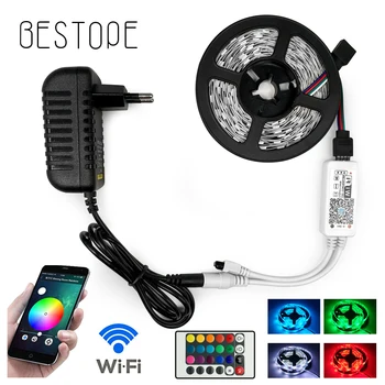 

5M 5050 RGB WIFI LED Strip light Waterproof RGB 10M 15M led ribbon tape Remote WIFI Wireless Controller 12V power adapter Kit