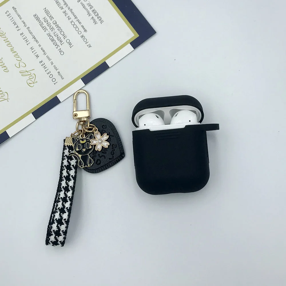 Black Милый защитный чехол для наушников для AirPods, силиконовый чехол для наушников с Bluetooth для Apple AirPods, чехол для зарядного устройства, защита от потери, подарок - Цвет: Black