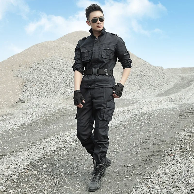 Военная Униформа Мужская черная одежда для охоты армейская тактическая боевая рубашка+ брюки карго Открытый Ghillie костюм большой размер S-5XL