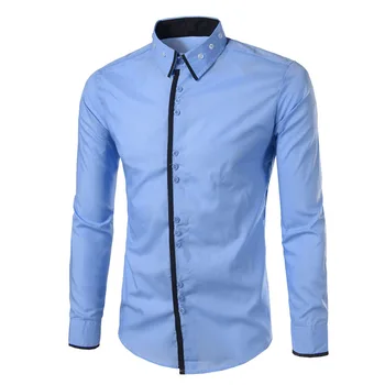 

2019 New Spring And Autumn Simple Casual Fashion Lapel Color Collars Set Button Design Slim Men's Business Long-sleeve Shirts