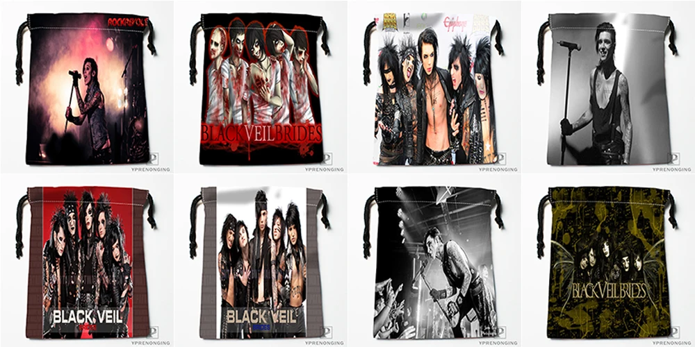 Custom Black Veil Brides Drawstring Bags Printing Travel Storage Mini Pouch Swim Hiking Toy Bag Size 18x22cm#180412-11-70