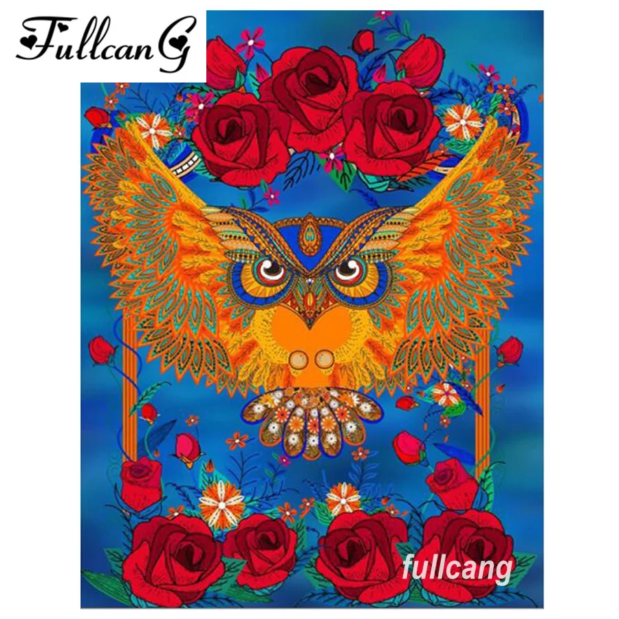 

FULLCANG diy diamond painting eagle and red flower mosaic 5d cross stitch full square diamond embroidery kits home decor G183