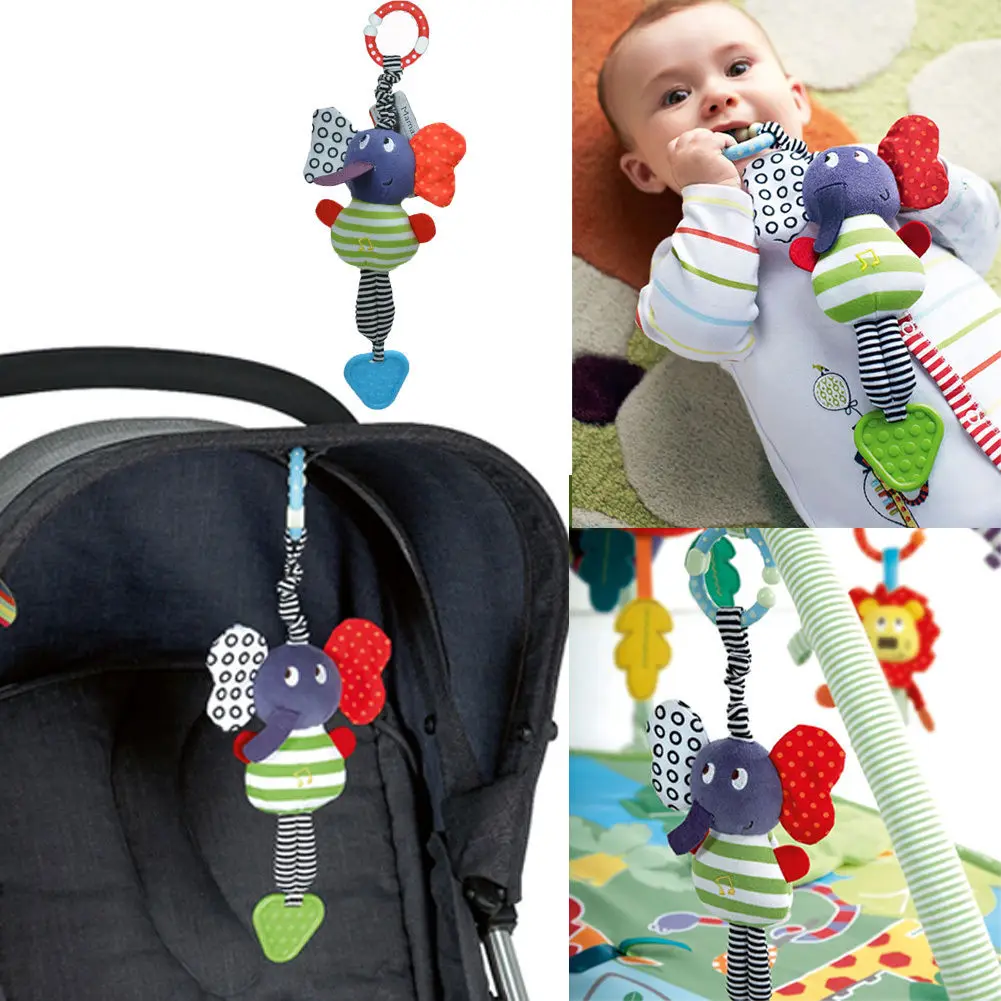 

Cute Music Elephant Lathe Hang Baby soft Infant Pram Dolls Educational Toys Teether plush animals stuffed
