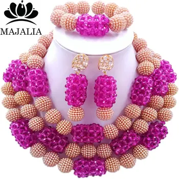 

Majalia Fashion Charming Nigerian Wedding African Jewelry Set Brown and Purple Crystal Necklace Bride Jewelry Sets 3SZ053