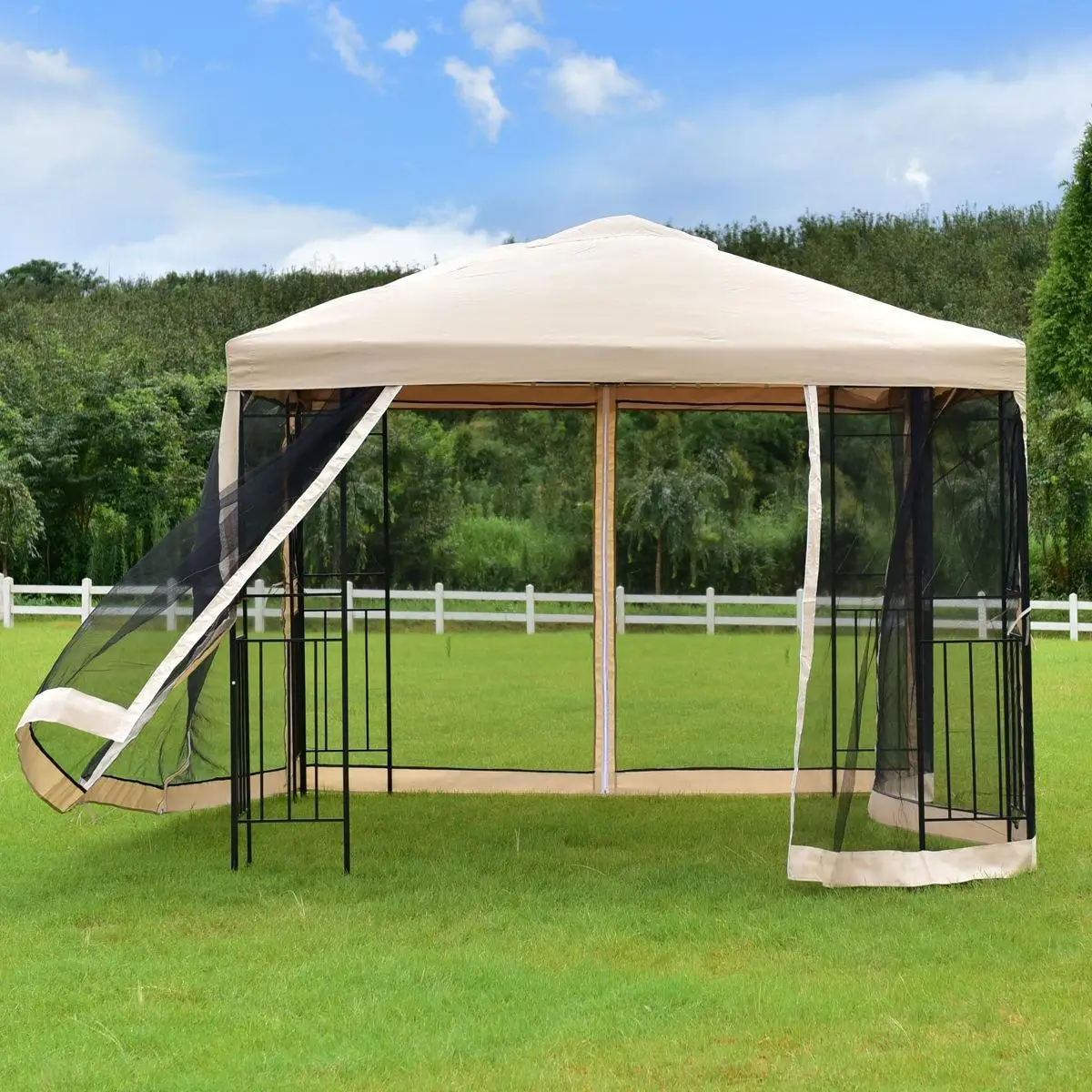 

Goplus 10'x10' Gazebo Canopy Shelter Patio Wedding Party Tent Outdoor Awning with Netting Canopy Tent OP3182