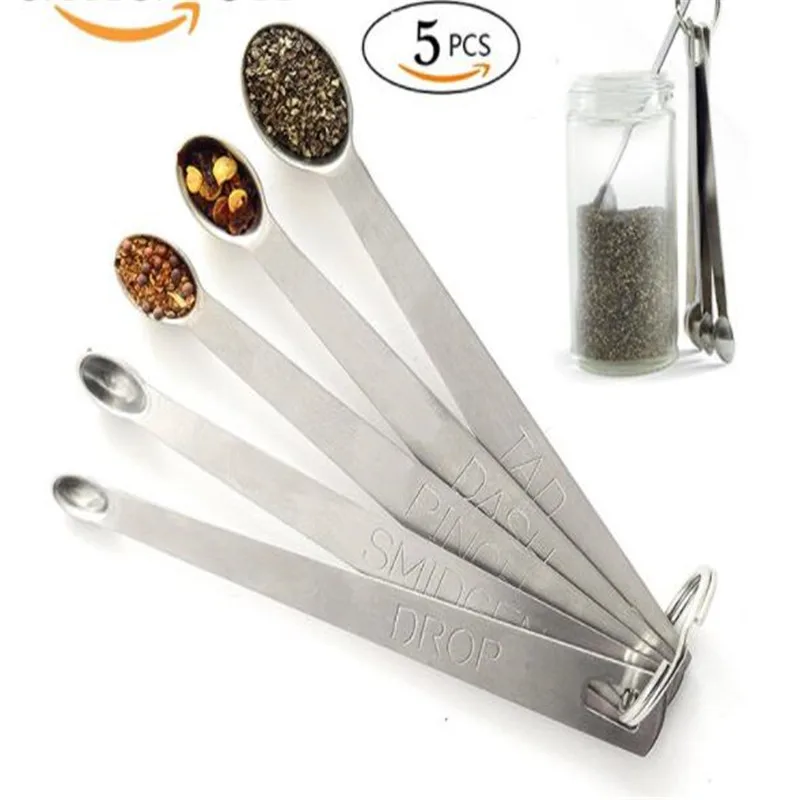 Download 5 Pcs Silver Stainless Steel Measuring Spoons Kitchen Measuring Cup Spoon Set Baking Utensils ...