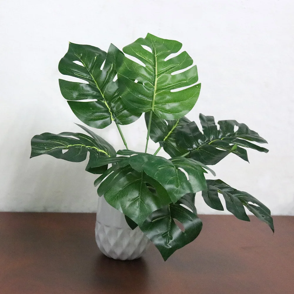 

Fake Faux Artificial 9-Leaf Monstera Potted Plant Simulative Tropical Palm Green Leaves Home Wedding Decoration