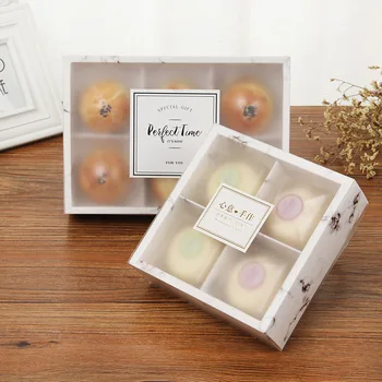 

2 Size Marble Design Cake Box with Frosted PVC Cover Cheese Chocolate Paper Boxes Christmas Party Cookies Box Gift Box