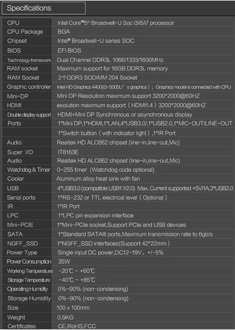 Горячая с 5-й Mobil 10*10 см мини ПК 1* LAN 1* HD 1* DP 2* DDR3 4* USB3.0 1* USB2.0 1* NGFF 1* M-PCIE wifi/3g модуль