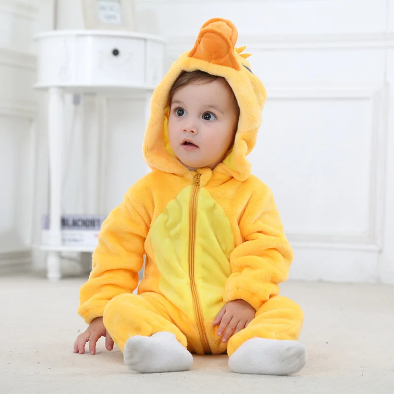Одежда для новорожденных малышей, фланелевая Одежда для мальчиков комбинезоны с животными Комбинезоны для маленьких девочек Одежда для малышей Пижама Тигр костюмы - Цвет: Duck