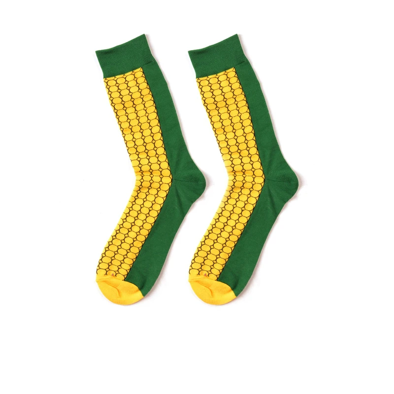 Green and yellow PEONFLY Новинка Новое поступление мужские носки забавные повседневные фрукты геометрический узор счастливые носки хлопок Chaussettes Homme - Цвет: Green and yellow