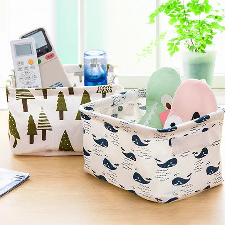 

1109 fresh linen desktop storage box with handle debris basket small cabinet cloth clothing containing basket