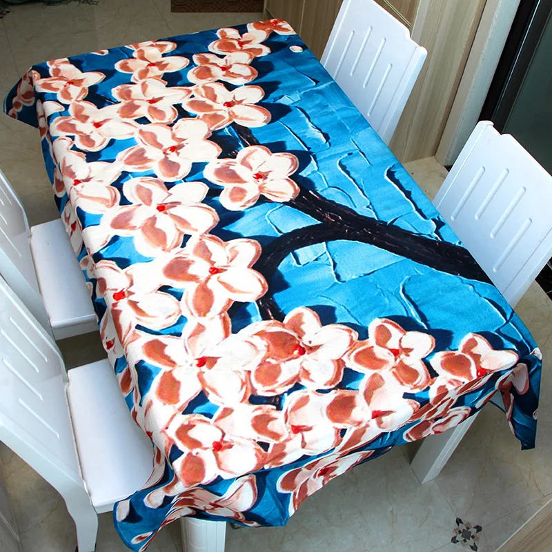 Rectangle Tablecloth 3D Flower Trees Tower Decorate Printed Table Covers Dust Proof Thick Table Cloth Home Kitchen Decoration